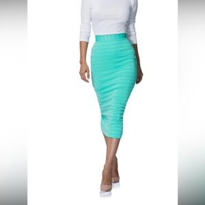 Loft 324 Aqua Sofia Ribbed Stretched Midi Skirt